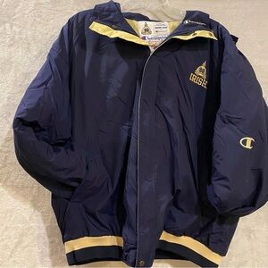 Notre Dame Coat Mens XL Blue Hooded Full Zip Quilted Lining Champion Embroidered